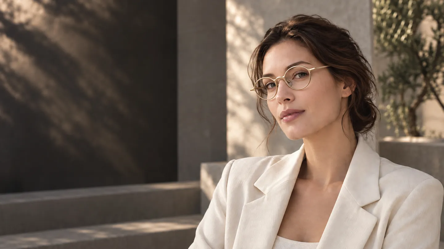 Model wearing a lightweight WAIVUE titanium frame