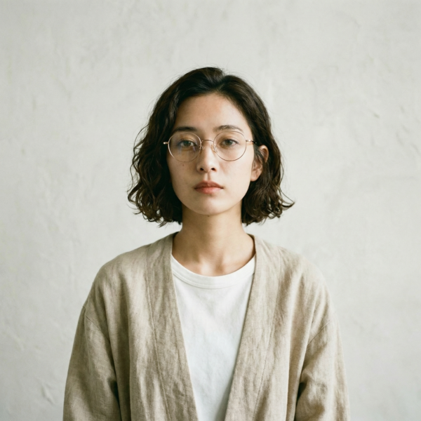Slim yet confident, this ultralight silver full-rim frame worn by a model