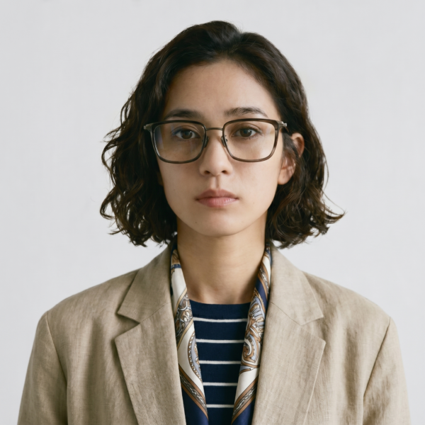 Confident without feeling bulky, this ultralight full-rim frame worn by a model