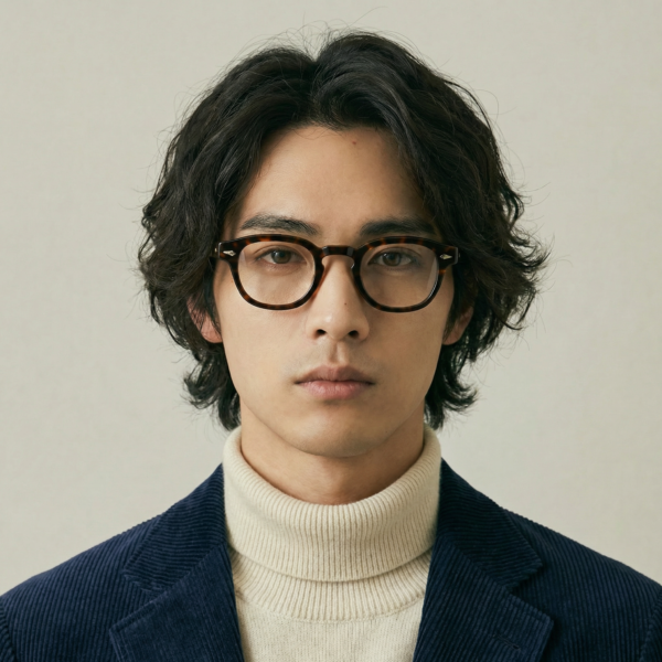 Handcrafted with a compact silhouette and bold acetate worn by a model